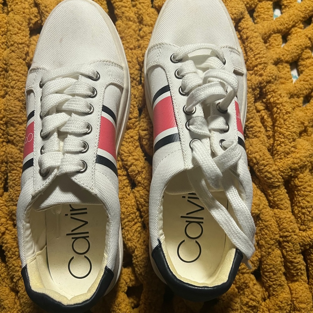 Calvin Klein White and Red Casual Sneakers